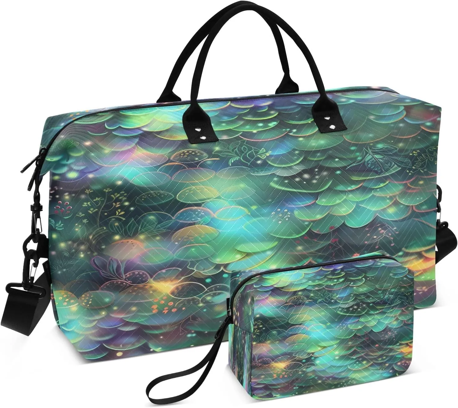 Glowing Fish Scales A Travel Duffel Bags with Toiletry Bag for Travel Gym Yoga Weekender Bag