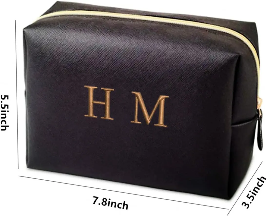 GOPHIE Cusotom Embroidery Travel Makeup Bag Organizer,Cosmetic Bags for Women,Gift For Bachelorette Party,Black