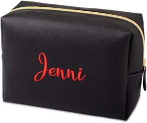 GOPHIE Cusotom Embroidery Travel Makeup Bag Organizer,Cosmetic Bags for Women,Gift For Bachelorette Party,Black
