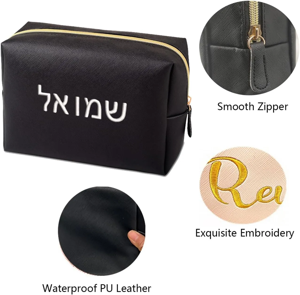 GOPHIE Cusotom Embroidery Travel Makeup Bag Organizer,Cosmetic Bags for Women,Gift For Bachelorette Party,Black
