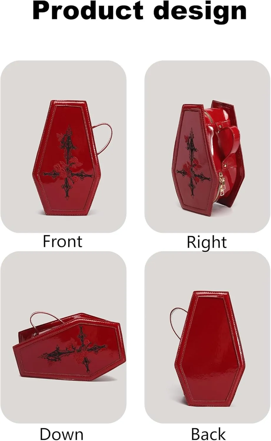 Goth Makeup Bag PU Leather Coffin Bag Retro Gothic Makeup Pouch Punk Handbag Red Cosmetic Bag Stylish Goth Bag for Halloween Parties and Everyday Use (Coffin bag)