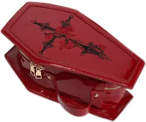 Goth Makeup Bag PU Leather Coffin Bag Retro Gothic Makeup Pouch Punk Handbag Red Cosmetic Bag Stylish Goth Bag for Halloween Parties and Everyday Use (Coffin bag)