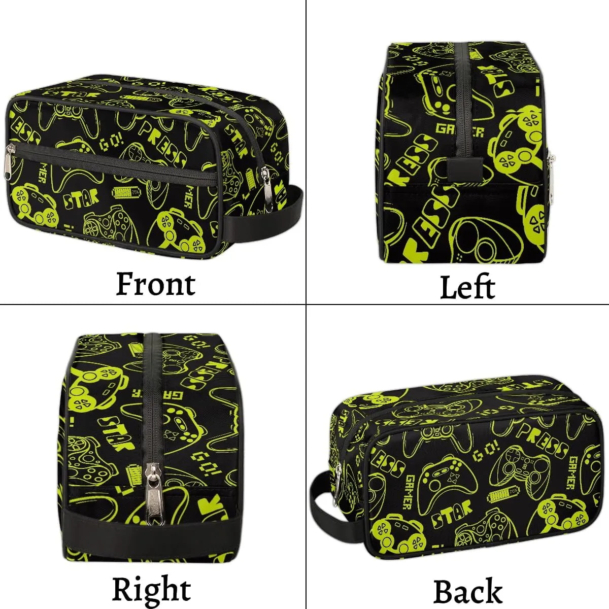 Green Video Game Kids Travel Toiletry Bag, Waterproof Hanging Dopp Kit for Teens Boys, Cool Carrying Case Compatible with Nintendo Switch and New Switch OLED Console