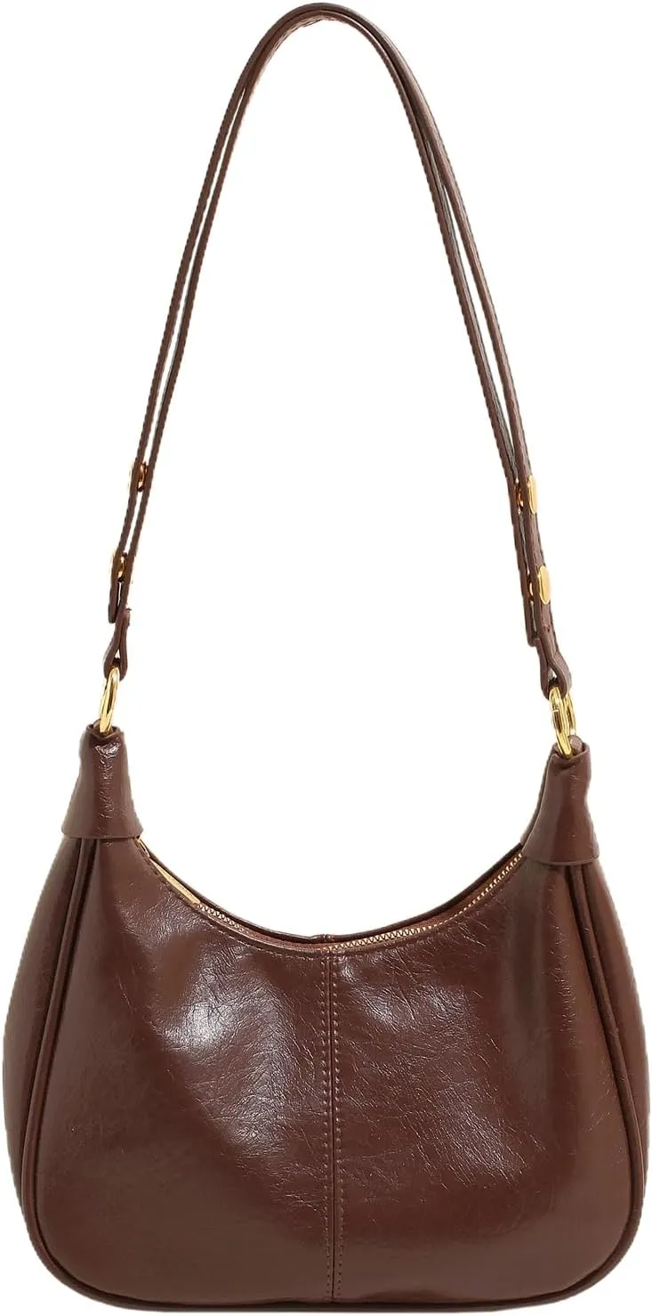 GRPKSSIB PU Leather Shoulder Bags Hobo Crossbody Bag Casual Tote Handbags Women's Crescent Purse with Adjustable Strap