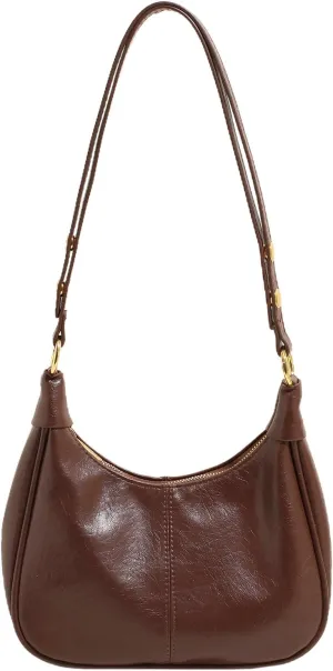 GRPKSSIB PU Leather Shoulder Bags Hobo Crossbody Bag Casual Tote Handbags Women's Crescent Purse with Adjustable Strap
