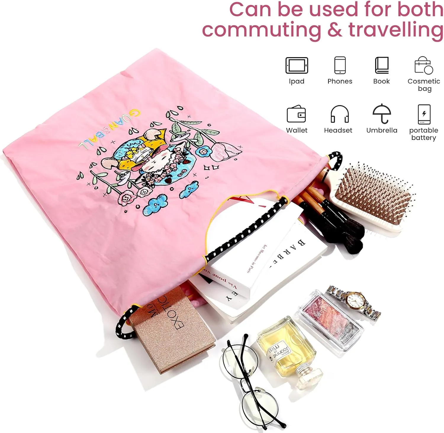 Guan&Ball Lady Tote bag, a lamb embroidered nylon bag, is the perfect companion for shopping and travel