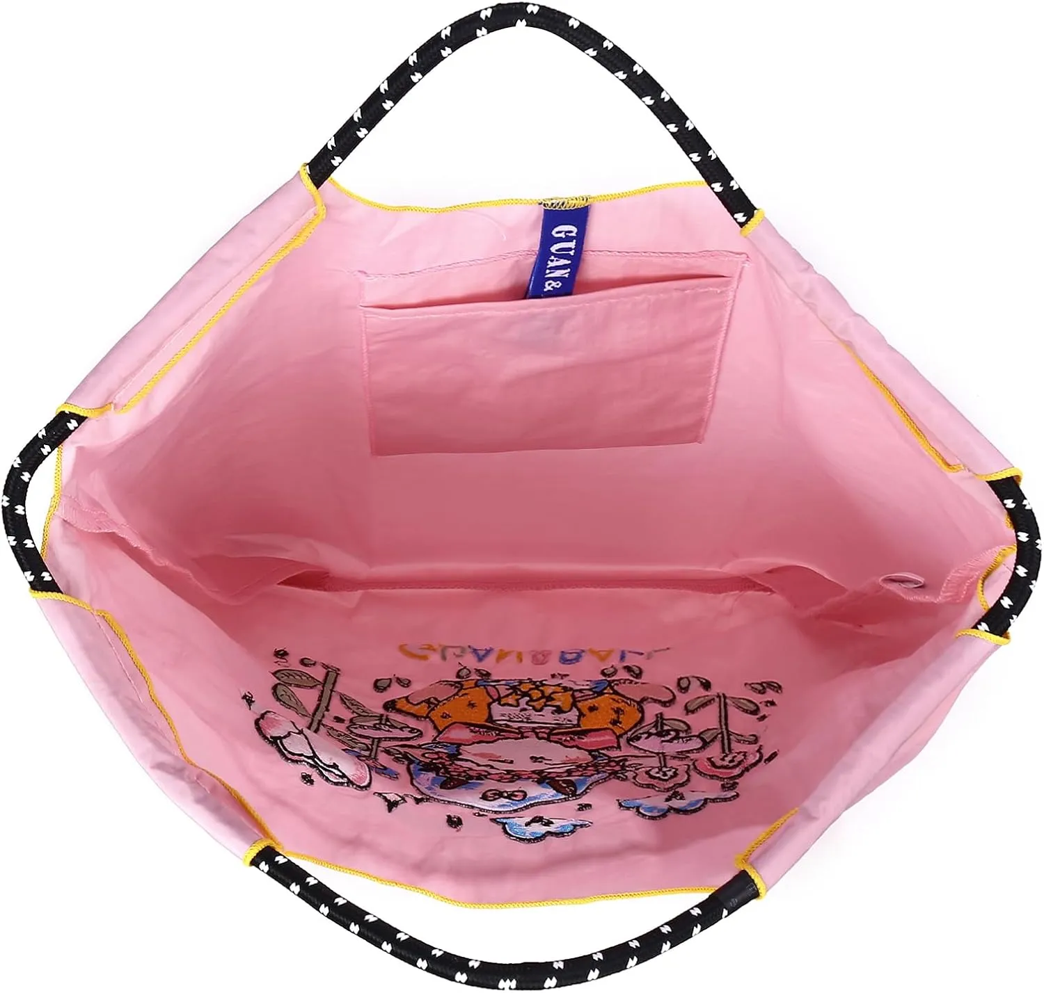 Guan&Ball Lady Tote bag, a lamb embroidered nylon bag, is the perfect companion for shopping and travel
