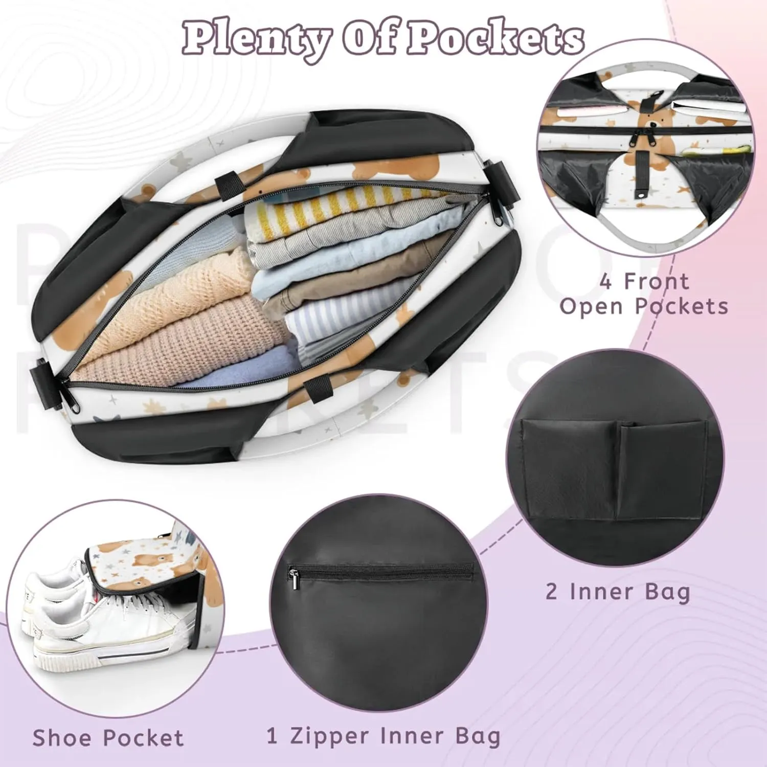 Gym Bag for Women Bears Stars Duffel Bag with Shoe Compartment and Yoga Mat Holder Portable Weekender Bags Travel Tote Bags