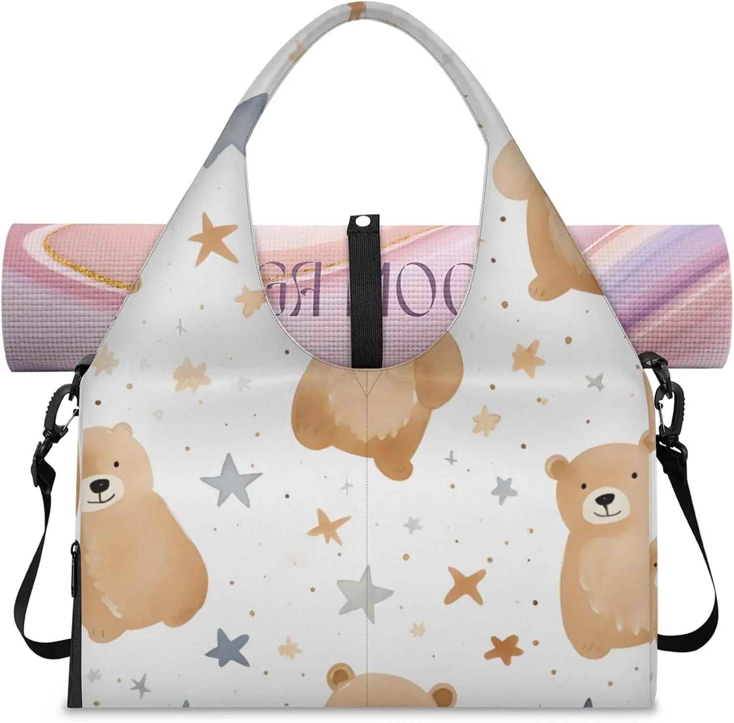 Gym Bag for Women Bears Stars Duffel Bag with Shoe Compartment and Yoga Mat Holder Portable Weekender Bags Travel Tote Bags