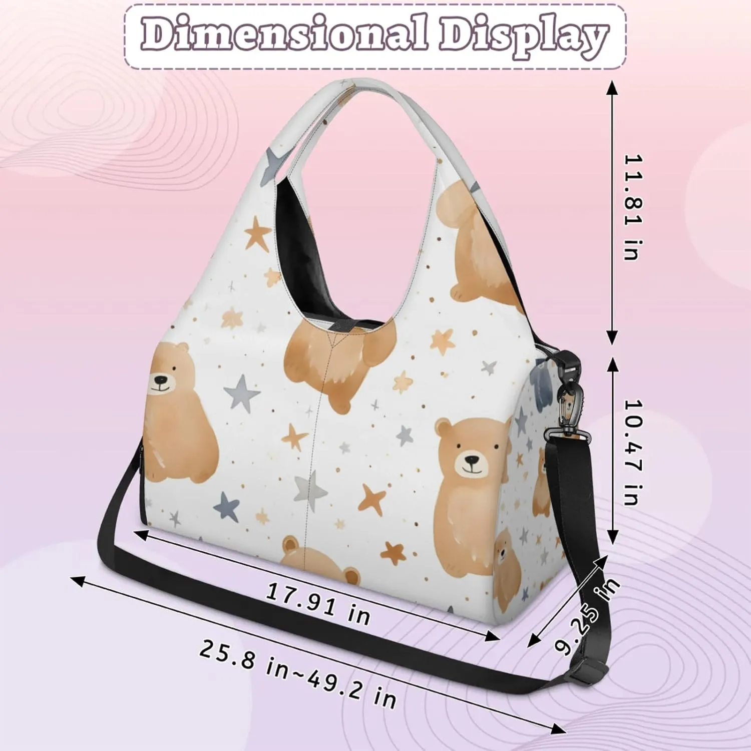 Gym Bag for Women Bears Stars Duffel Bag with Shoe Compartment and Yoga Mat Holder Portable Weekender Bags Travel Tote Bags