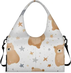 Gym Bag for Women Bears Stars Duffel Bag with Shoe Compartment and Yoga Mat Holder Portable Weekender Bags Travel Tote Bags
