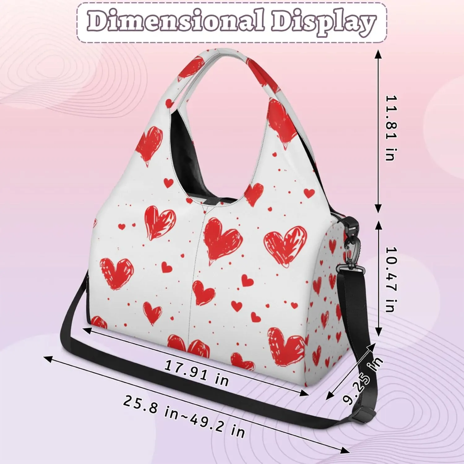 Gym Bag for Women Hearts Print Duffel Bag with Shoe Compartment and Yoga Mat Holder Portable Weekender Bags Travel Tote Bags