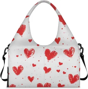 Gym Bag for Women Hearts Print Duffel Bag with Shoe Compartment and Yoga Mat Holder Portable Weekender Bags Travel Tote Bags