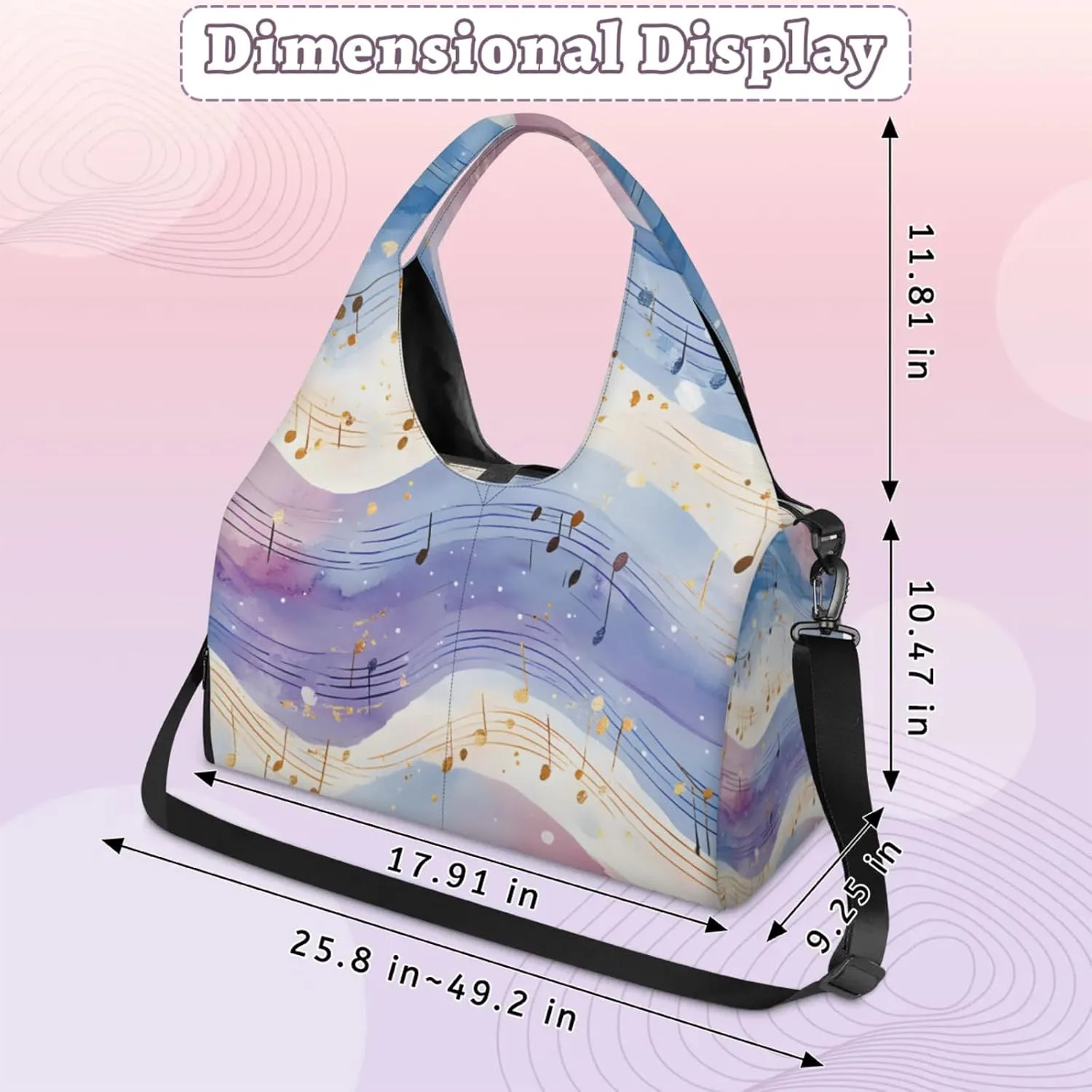 Gym Bag for Women Musical Notes Theme Duffel Bag with Shoe Compartment and Yoga Mat Holder Portable Weekender Bags Travel Tote Bags