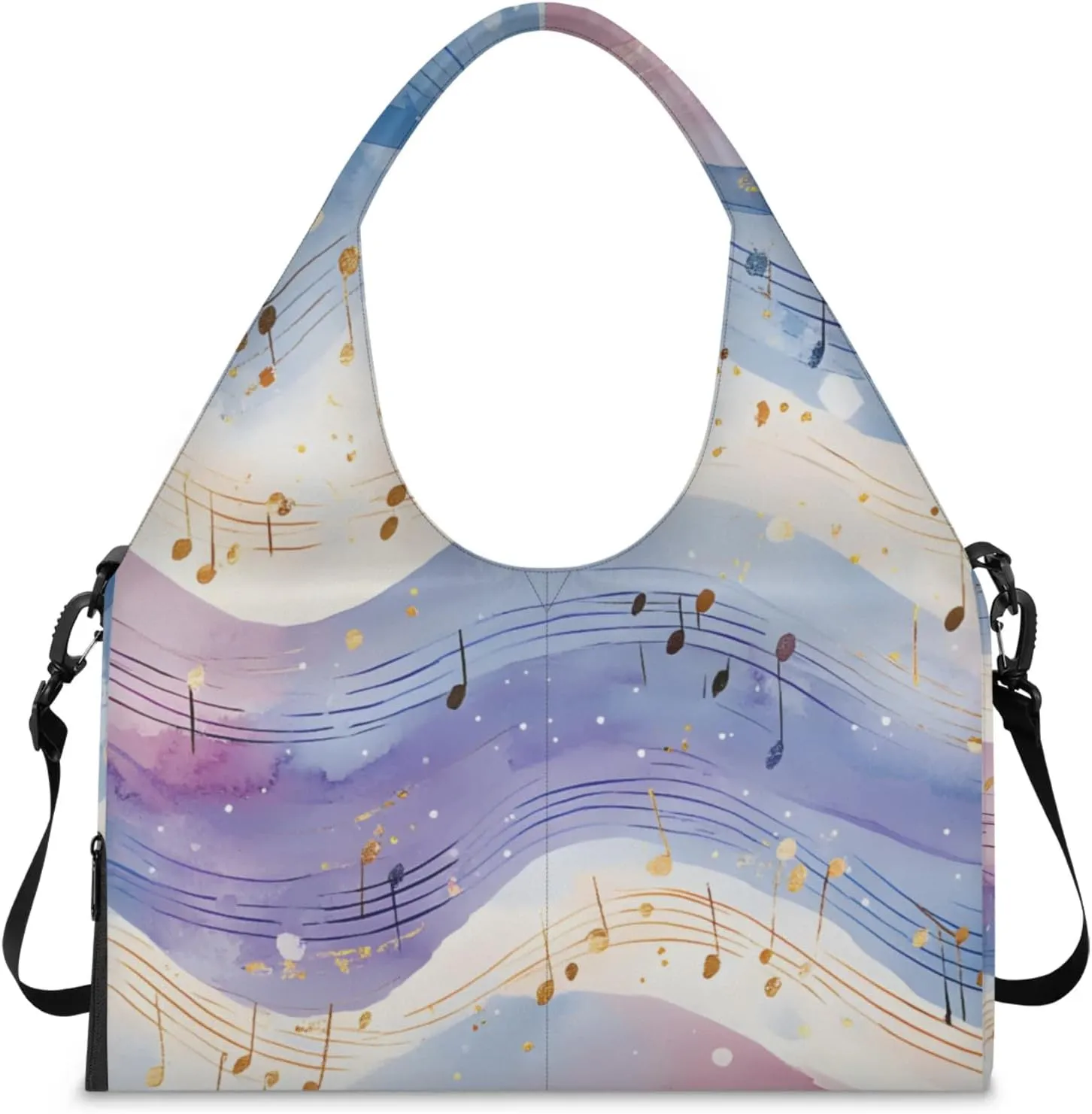 Gym Bag for Women Musical Notes Theme Duffel Bag with Shoe Compartment and Yoga Mat Holder Portable Weekender Bags Travel Tote Bags