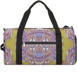 Gym Duffel Bag with Shoe Compartment Wet Pocket, Ornamental Floral Paisley Travel Bag for Men Women