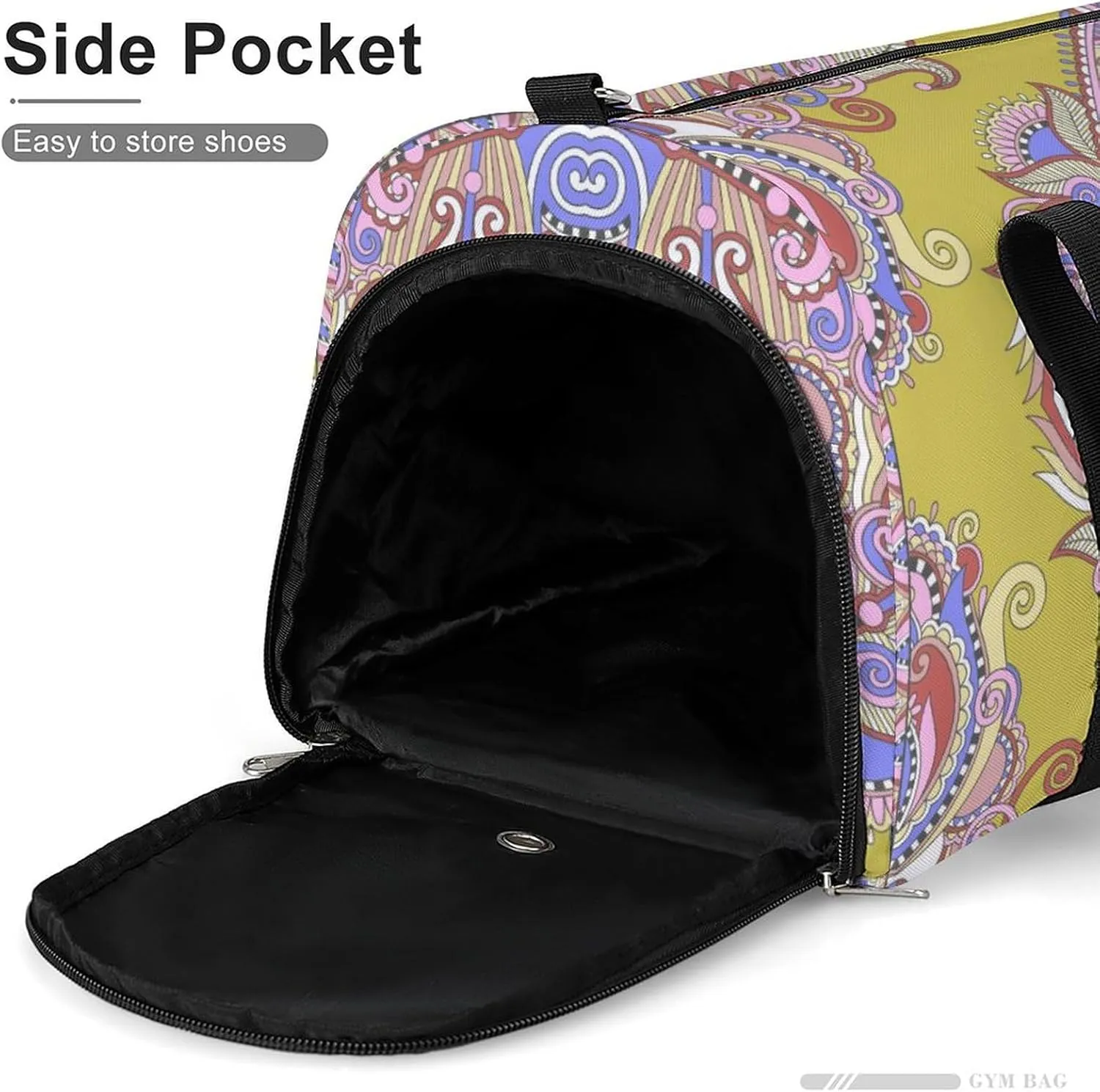 Gym Duffel Bag with Shoe Compartment Wet Pocket, Ornamental Floral Paisley Travel Bag for Men Women