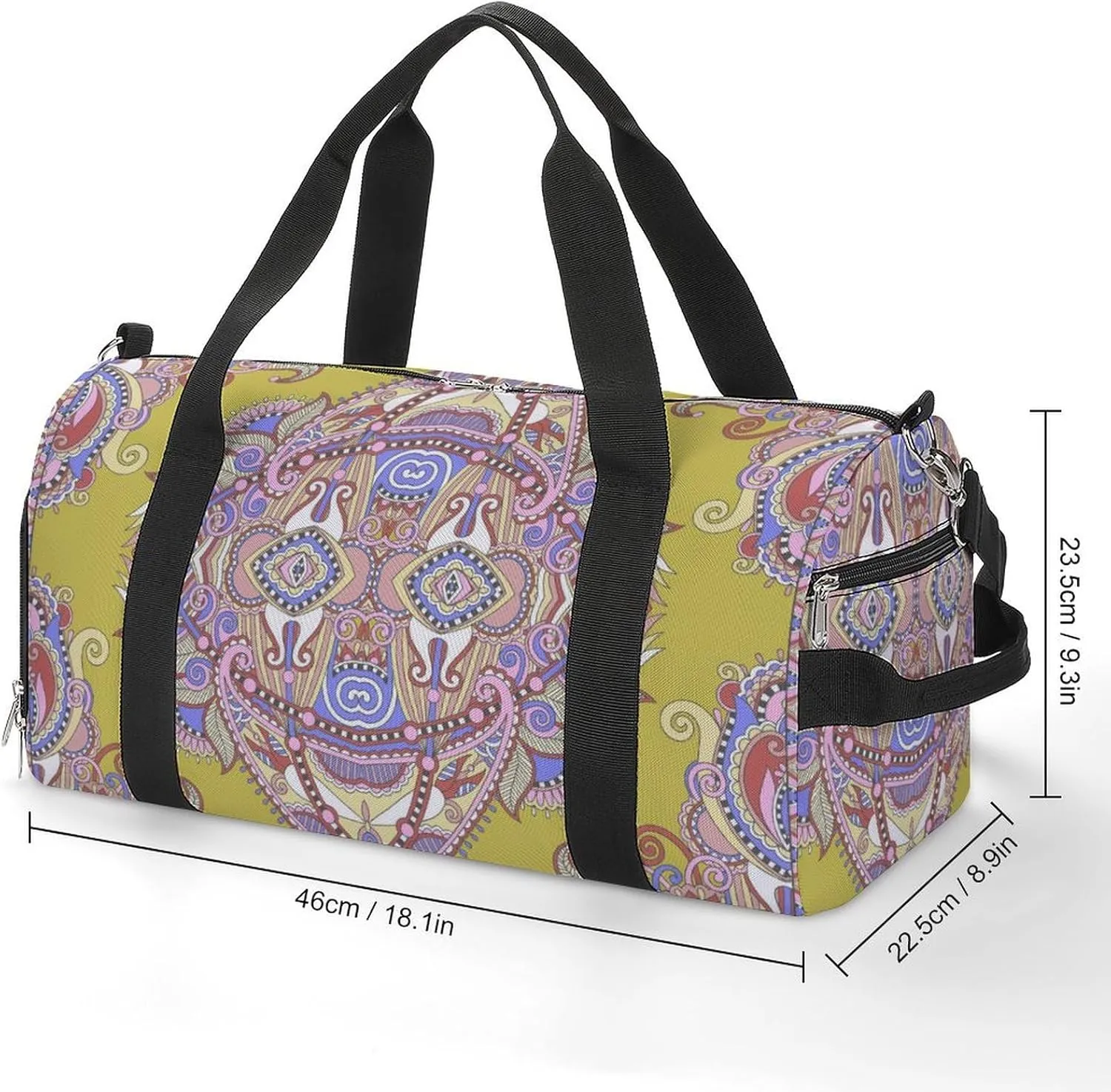 Gym Duffel Bag with Shoe Compartment Wet Pocket, Ornamental Floral Paisley Travel Bag for Men Women
