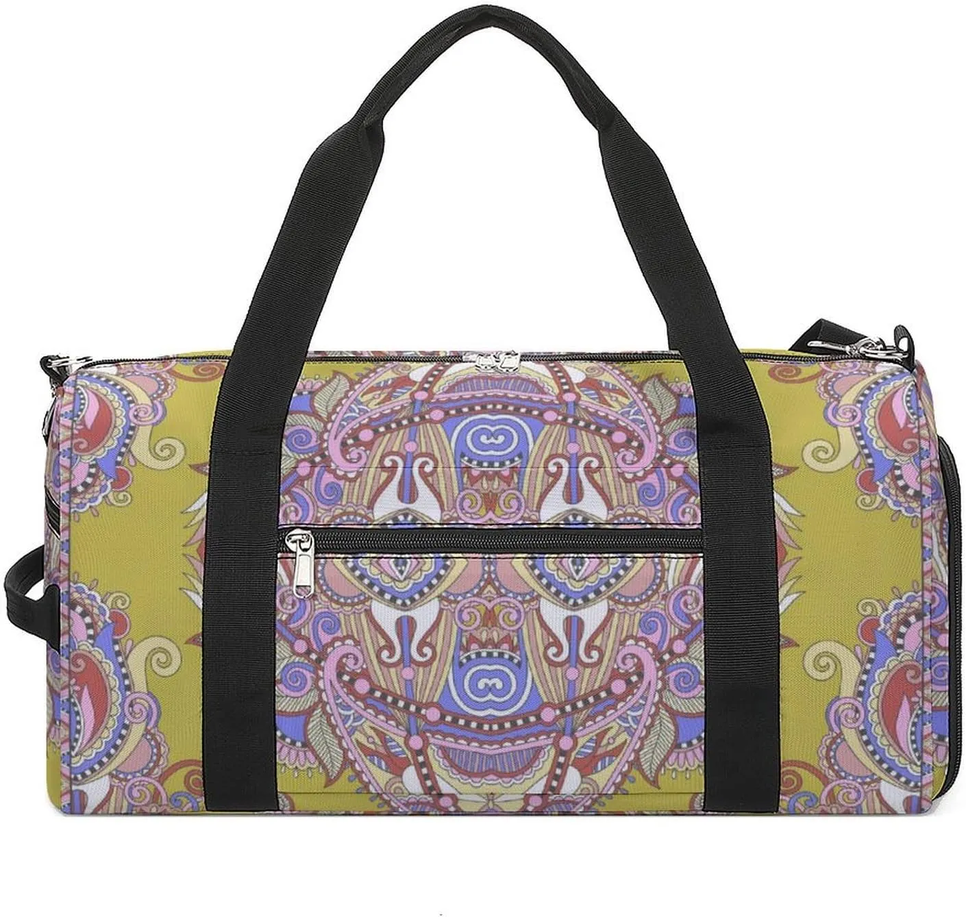 Gym Duffel Bag with Shoe Compartment Wet Pocket, Ornamental Floral Paisley Travel Bag for Men Women