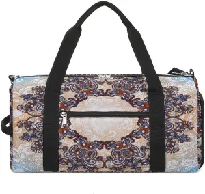Gym Duffel Bag with Shoe Compartment Wet Pocket, Ornamental Floral Pattern Travel Bag for Men Women
