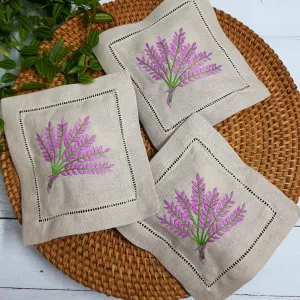 Hand Embroidered Lavender Sachet Bags, 6"x6" Set of 3 Embroidery Natural Linen, Lavender Sachets for Drawers and Closets, Dried Lavender