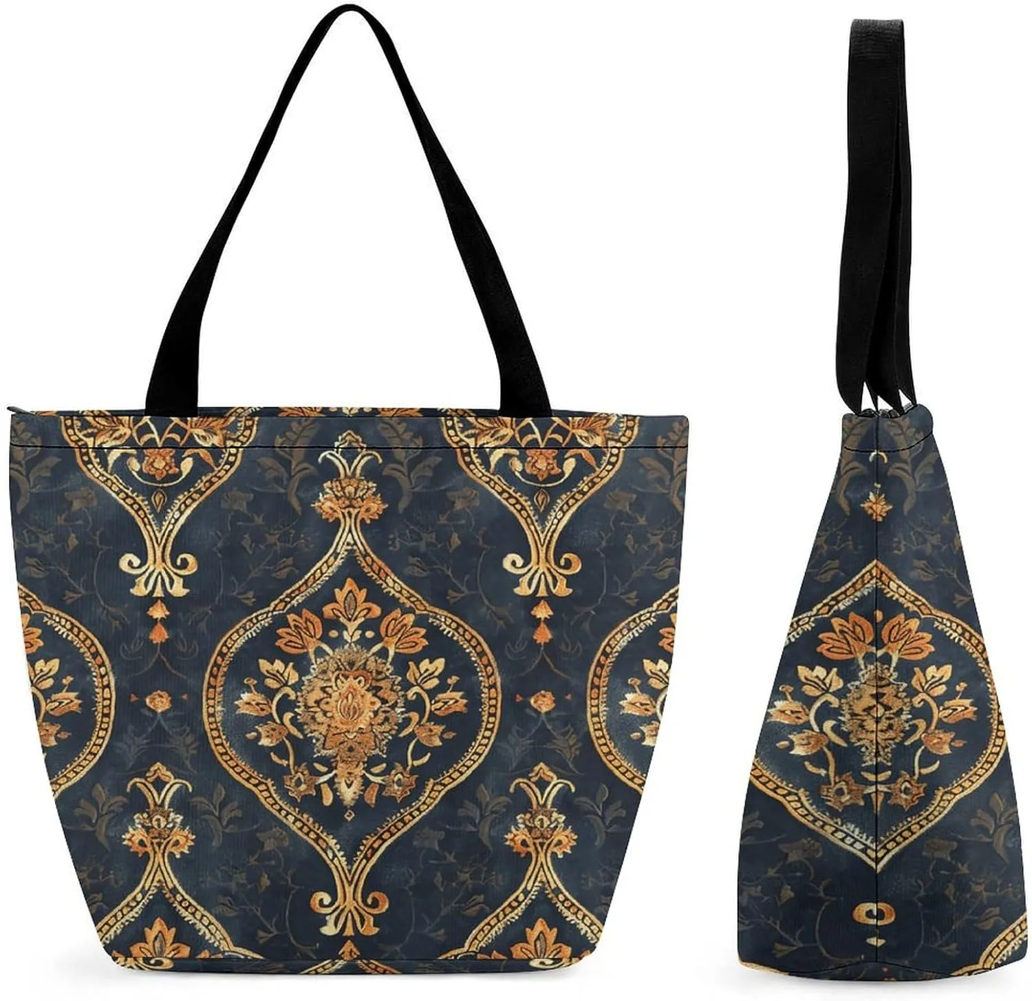 Handbag With Intricate Flowers Printed Grocery Bags Tote Bags Reusable Bags Tote Bag with Zip for Women