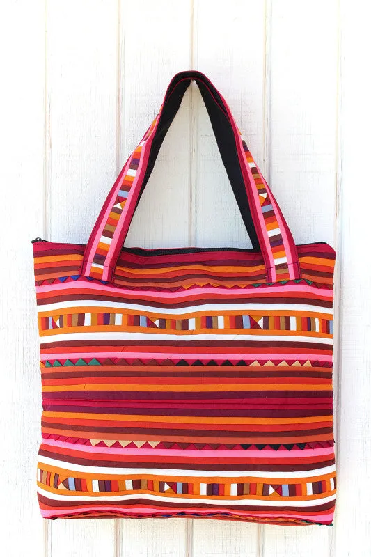 Handmade Lisu hill tribe intricate patchwork tote shoulder bags