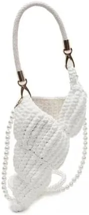 Handwoven Fashion Seashell Bag - Stylish & Unique Boho Clutch with Pearl Strap, Leather Handle & Premium Hardware