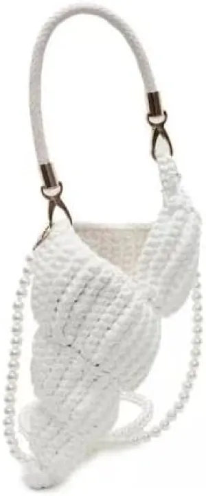 Handwoven Fashion Seashell Bag - Stylish & Unique Boho Clutch with Pearl Strap, Leather Handle & Premium Hardware