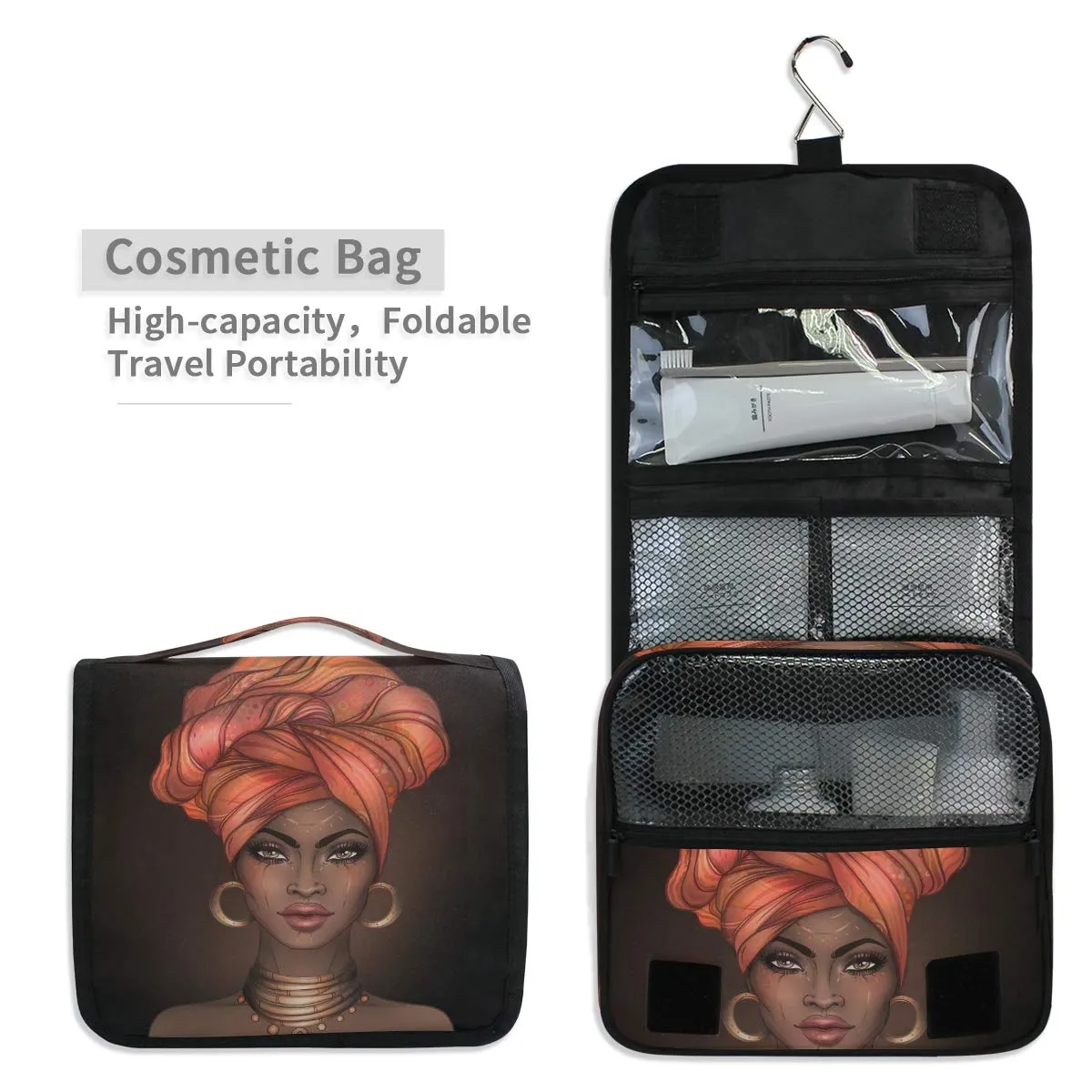 Hanging Toiletry Bag African American Woman Portable Cosmetic Makeup Travel Organizer for Men & Women with Sturdy Hook
