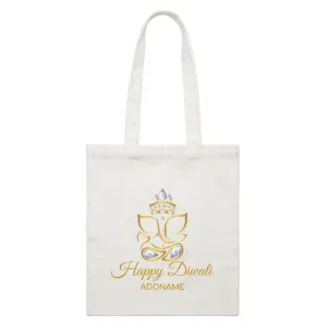 Happy Diwali with Ornamental Ganesha Addname White Canvas Bag
