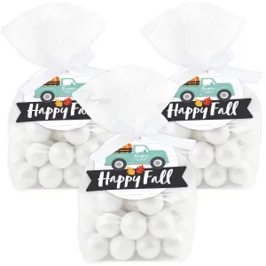 Happy Fall Truck - Harvest Pumpkin Party Clear Goodie Favor Bags - Treat Bags With Tags - Set of 12