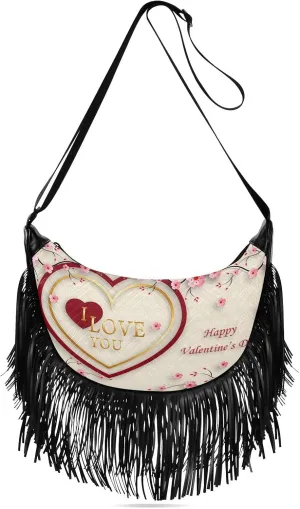 Happy-valentine-day Women Tassel Fringe Shoulder bag, Fringe Purse Crossbody, Women Tassel Hobo Bag with Zipper