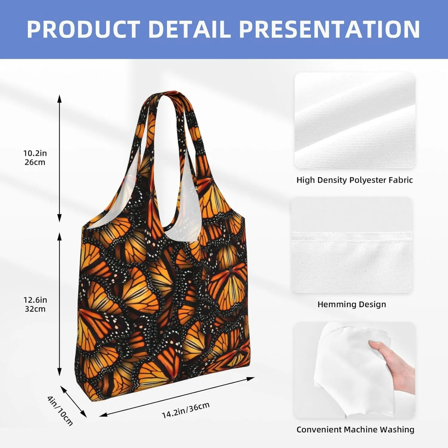 Heaps Of Orange Monarch Butterflies Canvas Bag Bag Handbag Eco-Friendly Reusable Groceryshopping Bags For Women Girls