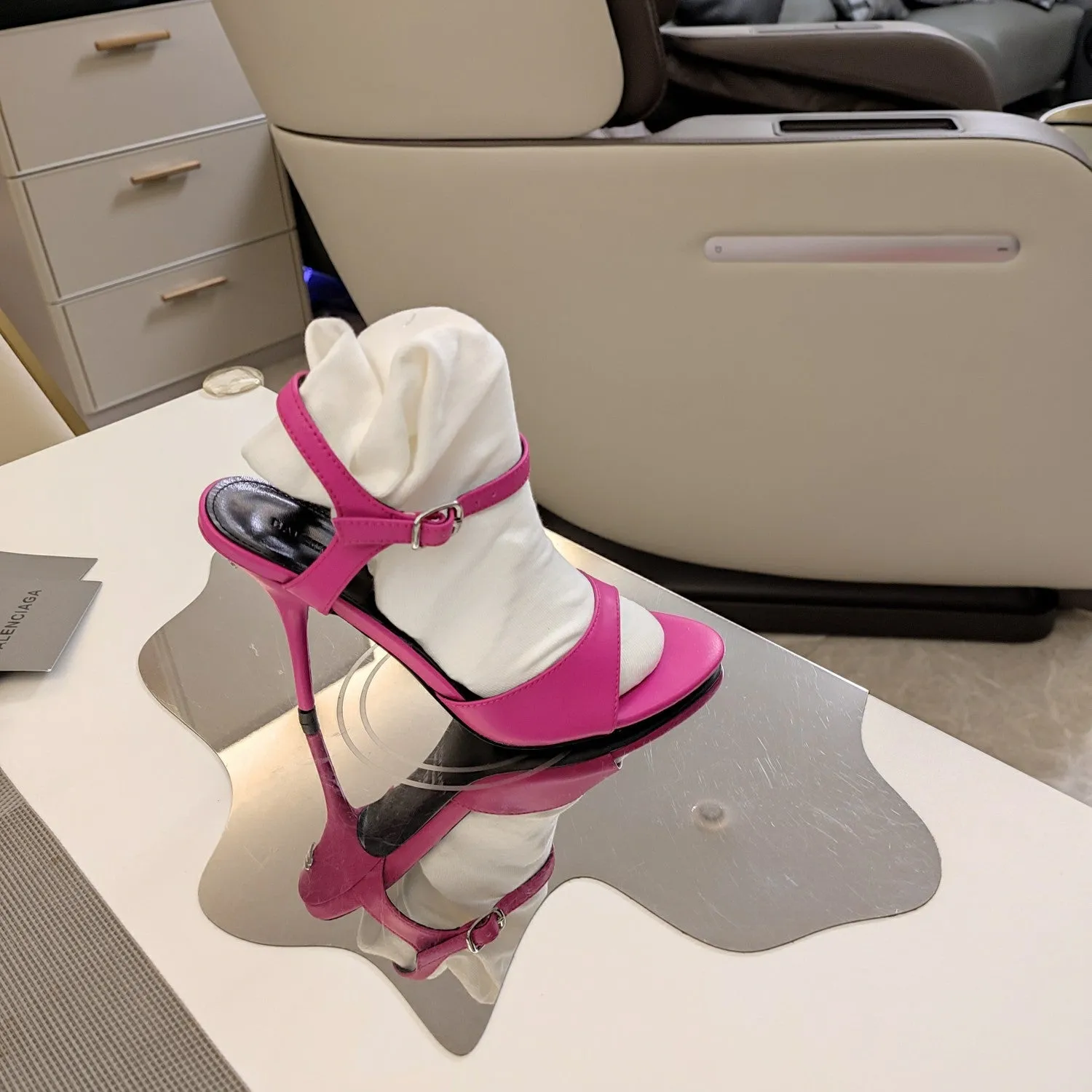 HIGH PINK HEEL STRAPPY Balanciaga AI-powered CALFSKIN TOE OPEN Exclusive collection IN