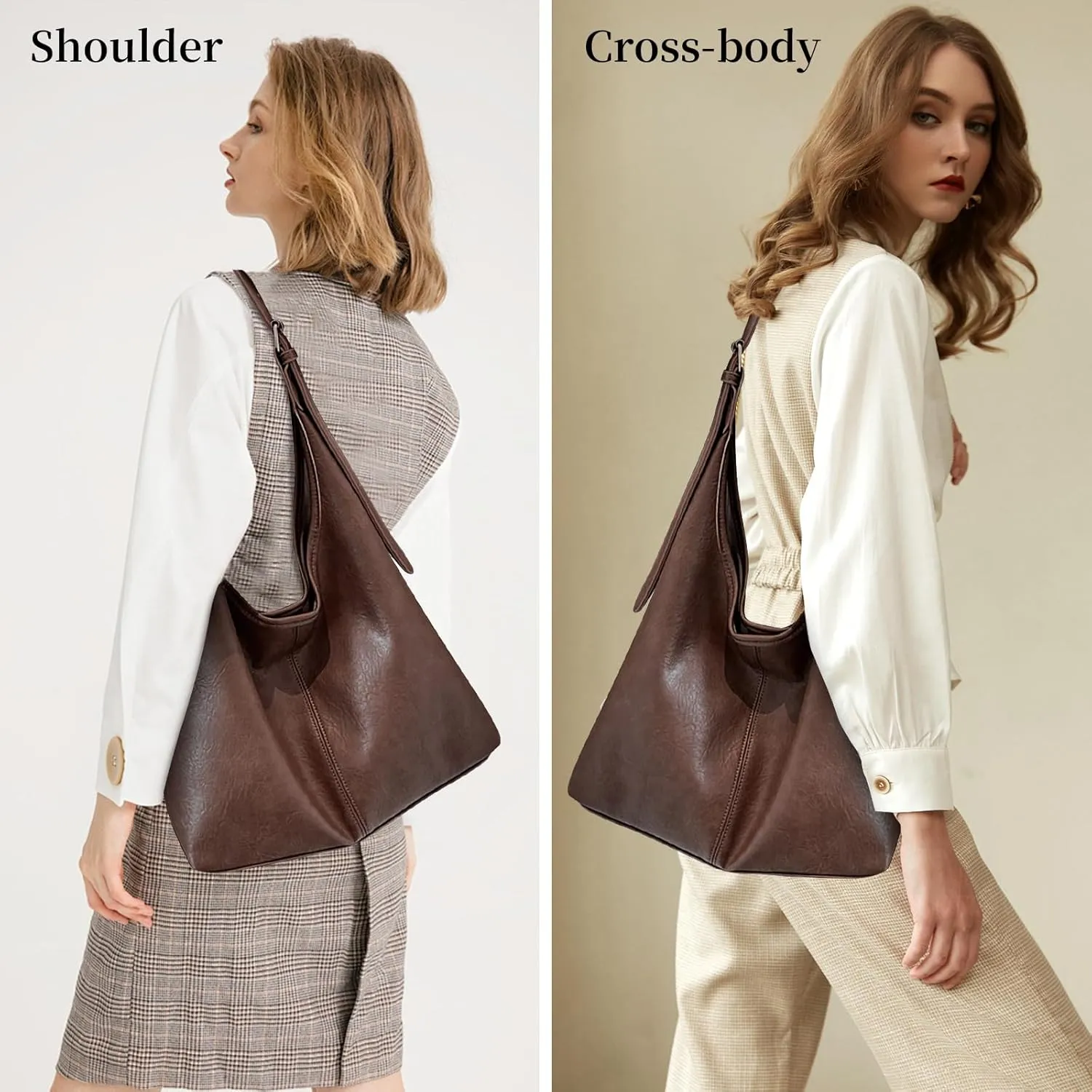 Hobo Bags for Women Slouchy Tote Bag Crossbody Purses 2PCS Vegan Leather Shoulder Handbags Bags with Coin Purse Set