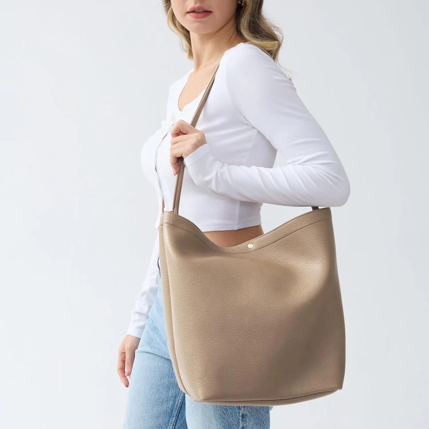 Hobo Bags for Women Vegan Leather Bucket Bags Minimalist Shoulder Handbag