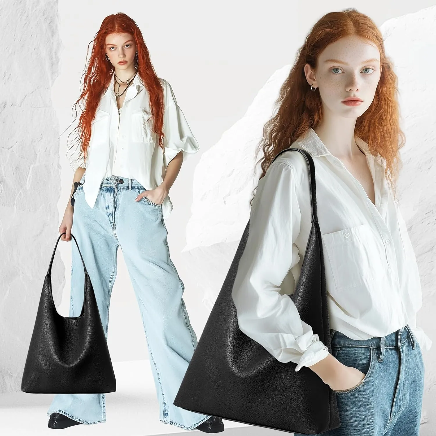 Hobo Bags for Women Vegan Leather Soft Slouchy Tote Shoulder Bag Handbags and Purses