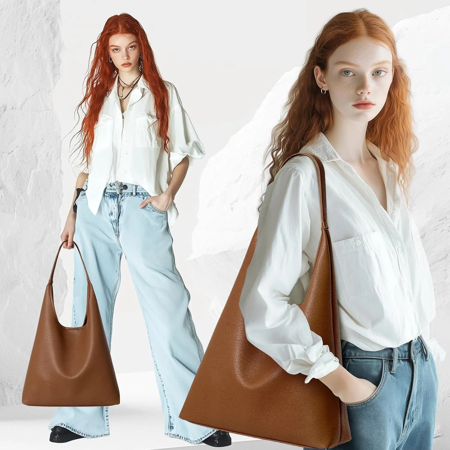 Hobo Bags for Women Vegan Leather Soft Slouchy Tote Shoulder Bag Handbags and Purses