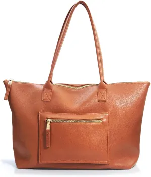 HOXIS Tote Bag for Women with Zipper Vegan Leather Handbag with Trolley Sleeve Travel Weekender Carryall Bag