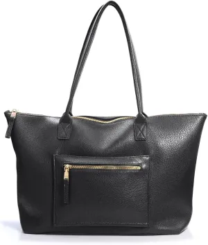 HOXIS Tote Bag for Women with Zipper Vegan Leather Handbag with Trolley Sleeve Travel Weekender Carryall Bag