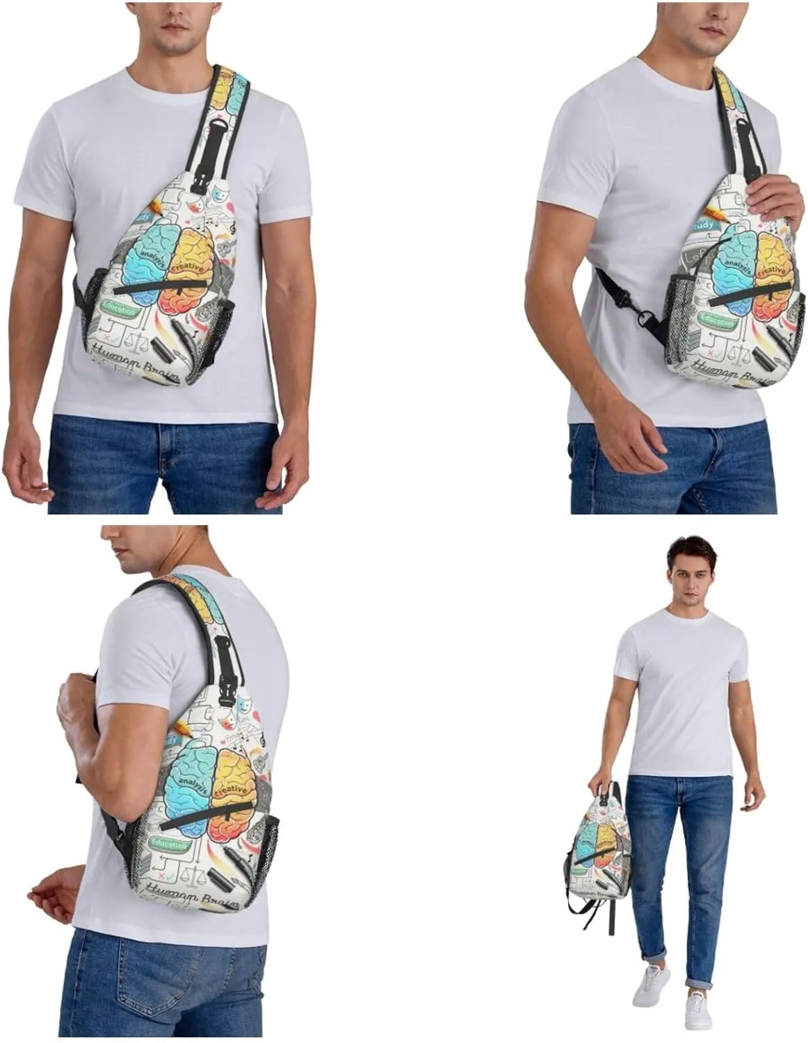 Human Brain Cross Chest Bag Diagonally,Crossbody Backpack Travel Hiking Casual Chest Bags Lightweight Sling Bag