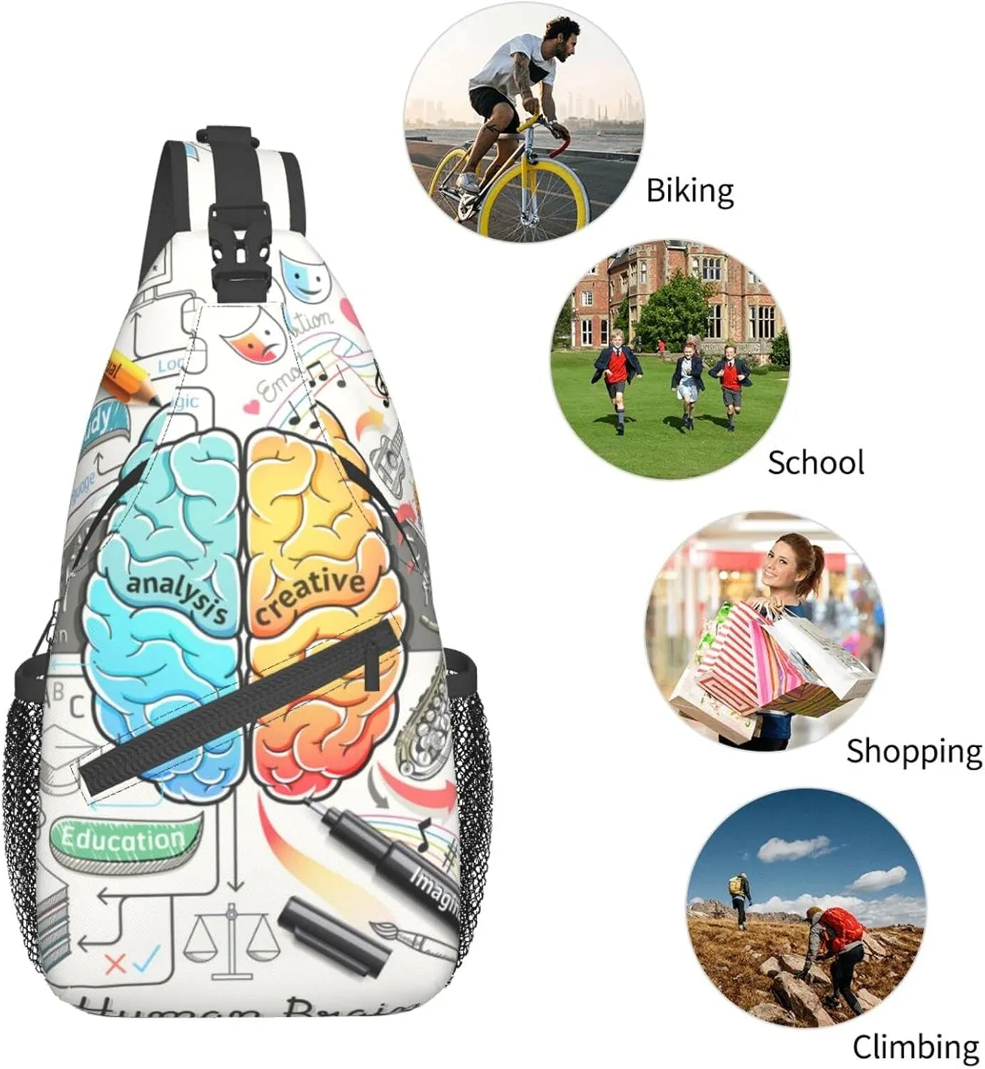 Human Brain Cross Chest Bag Diagonally,Crossbody Backpack Travel Hiking Casual Chest Bags Lightweight Sling Bag