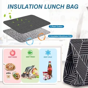 iknoe Insulated Lunch Bag for Women, 9L Sturdy Wide-Open Foldable & Portable Lunch Tote with Interior Pockets, Water-Resistant Thermal Lunch Cooler for Adults Picnic Beach (Black Rhombus)