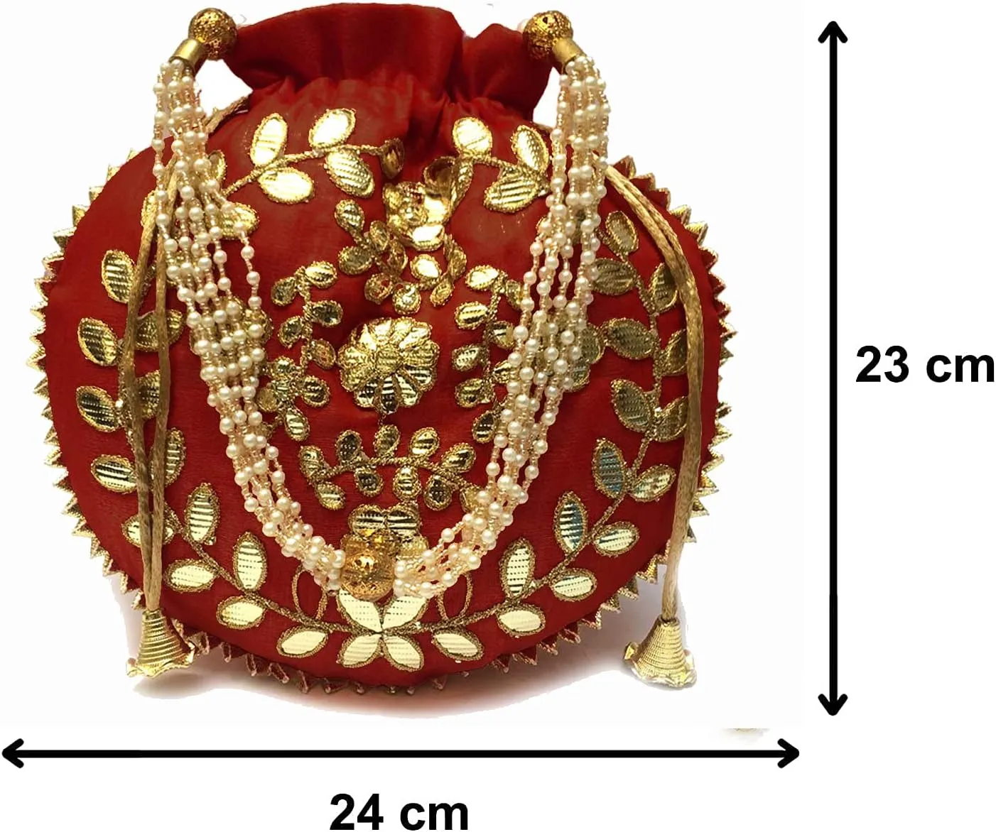 Indian Ethnic Gota patti Potli bag Ladies Handbag Purse for Bridal Party wedding and Gifting (H*L:9 * 9.5(Inch),(23x24(CM) (Maroon)