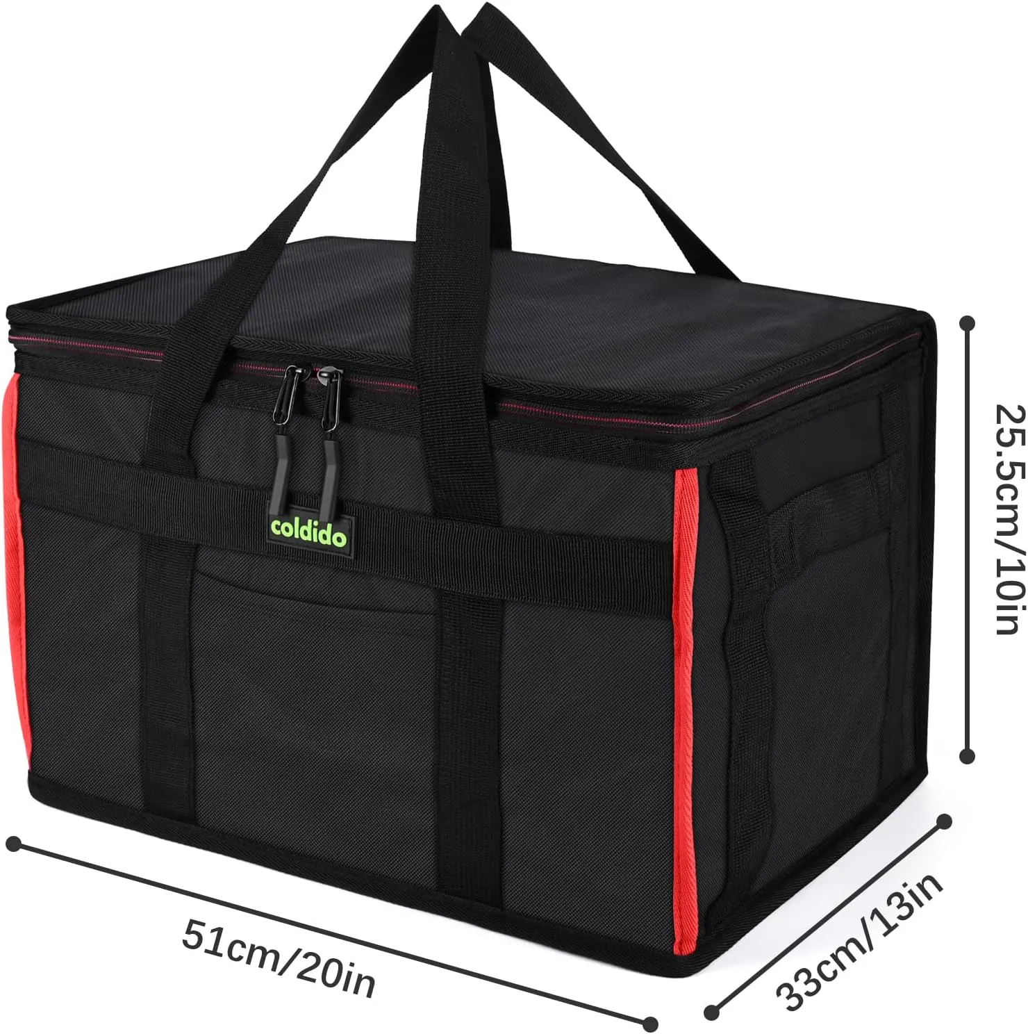 Insulated Reusable Grocery Bags (1-Pack), Cooler Bags insulated with Hard Bottom Insert Stands Upright, Sturdy Zipper Food Delivery Bag for Warm or Cold,XXL