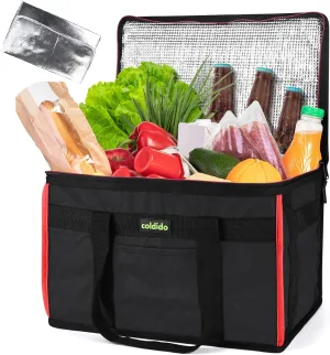 Insulated Reusable Grocery Bags (1-Pack), Cooler Bags insulated with Hard Bottom Insert Stands Upright, Sturdy Zipper Food Delivery Bag for Warm or Cold,XXL
