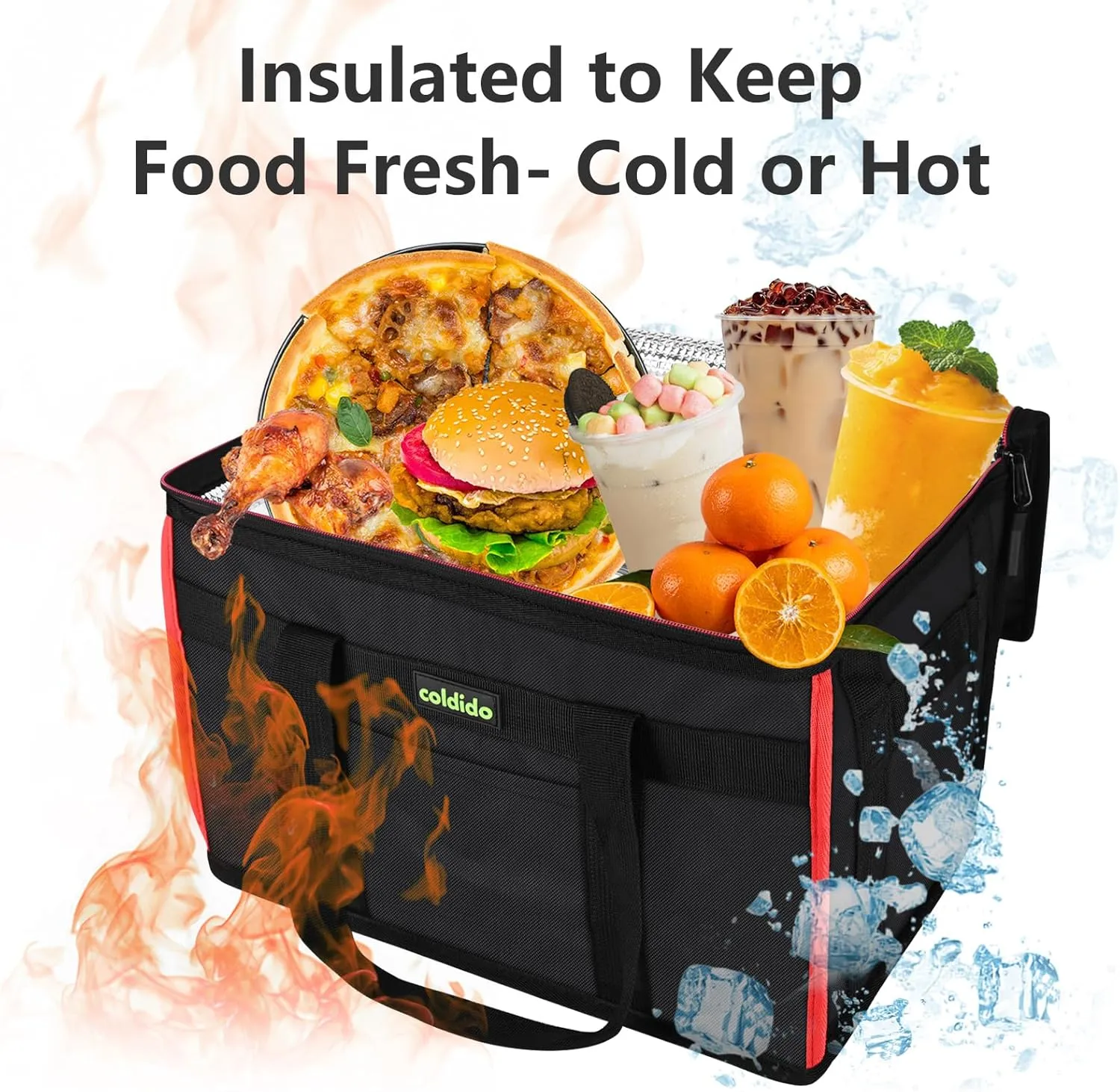 Insulated Reusable Grocery Bags (1-Pack), Cooler Bags insulated with Hard Bottom Insert Stands Upright, Sturdy Zipper Food Delivery Bag for Warm or Cold,XXL