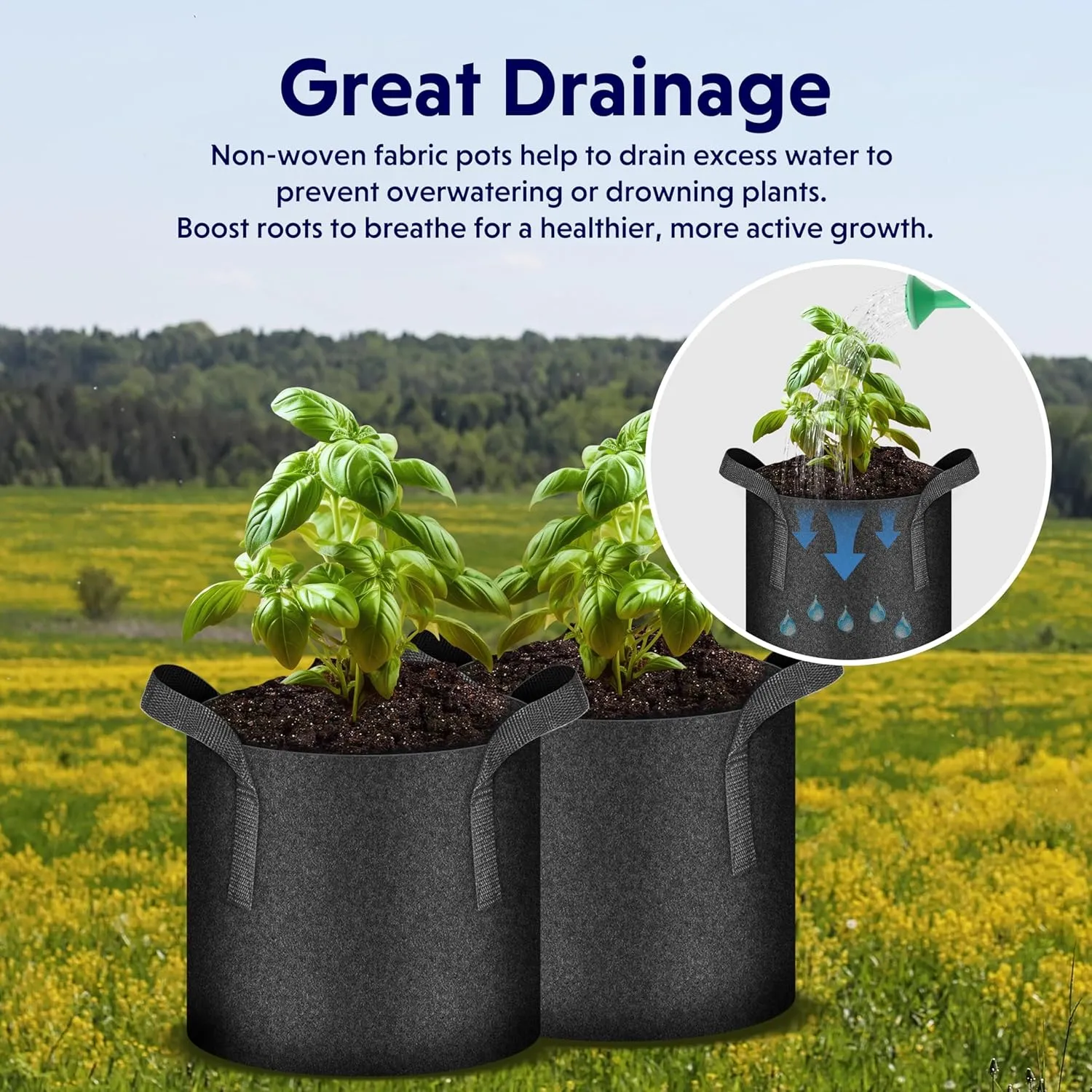 iPower 10 Pack 20 Gallon Grow Bags with Labels, 300G Thickened Nonwoven Plant Fabric Pots with Handles, Aeration Garden Grow Pots for Tomato Potato Vegetables, Fruits, Flowers, Black