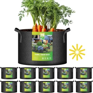 iPower 10 Pack 20 Gallon Grow Bags with Labels, 300G Thickened Nonwoven Plant Fabric Pots with Handles, Aeration Garden Grow Pots for Tomato Potato Vegetables, Fruits, Flowers, Black